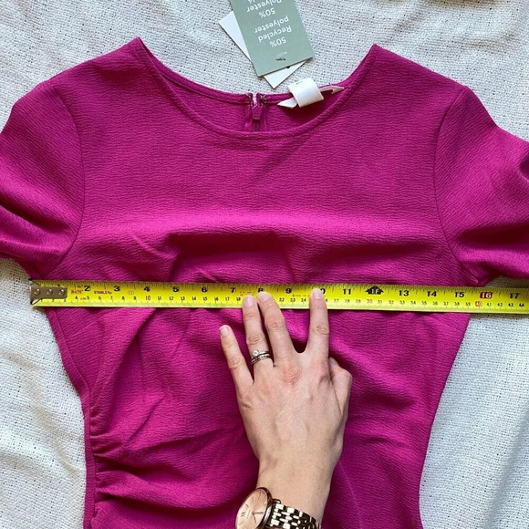 NWT H&M Hot Pink Gathered Scoop Neck Bodycon Mini Dress with Ruching Size  XS - Picture 13 of 16
